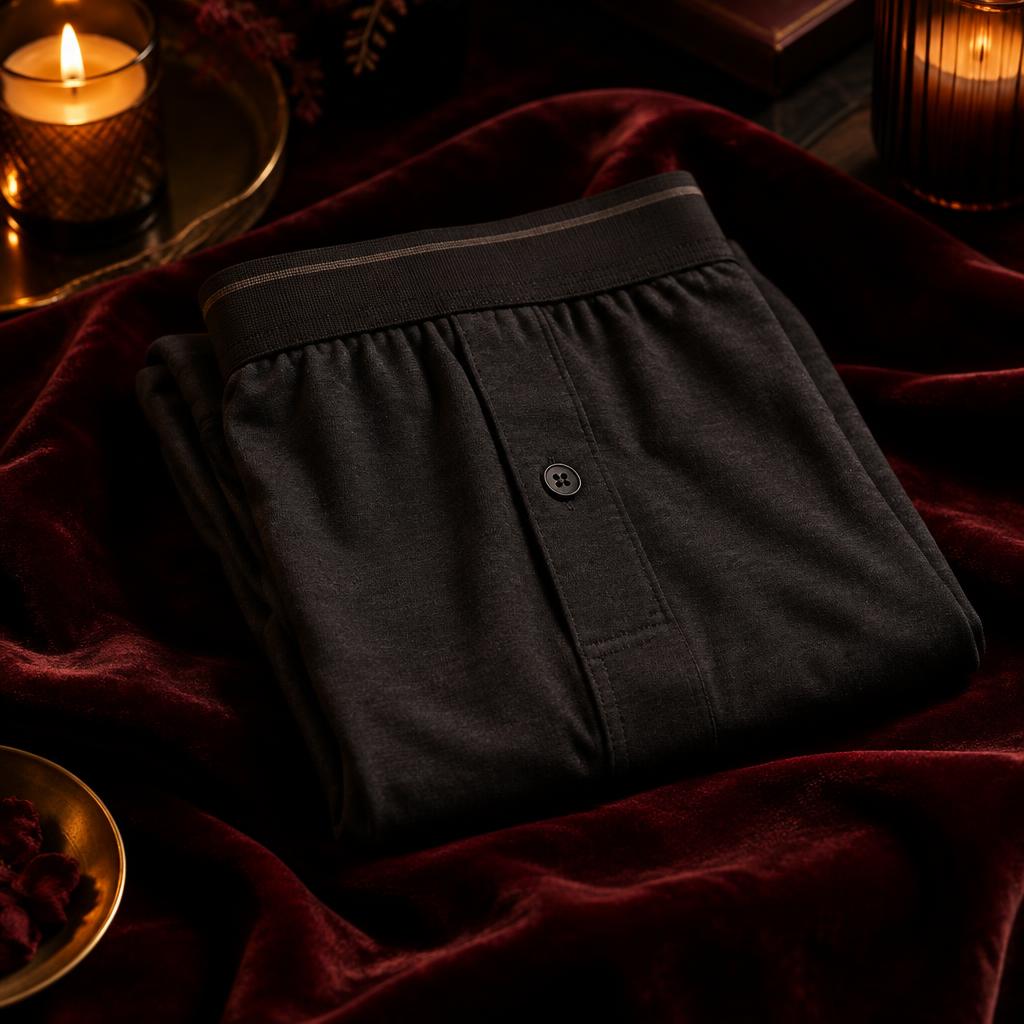 Folded dark cotton boxers on burgundy velvet