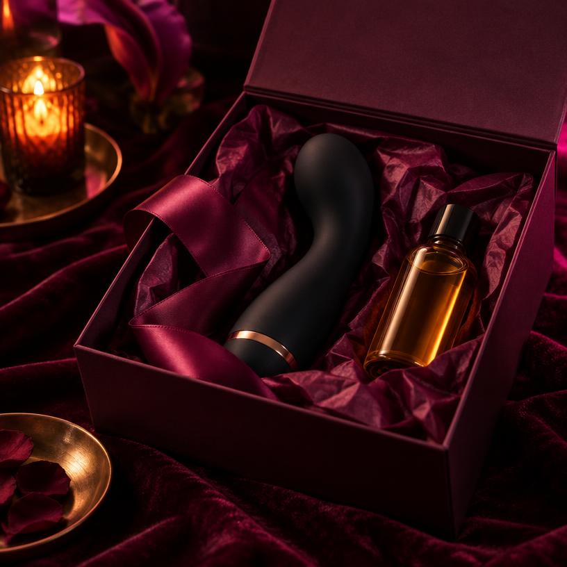 Gift box with massage device and oil